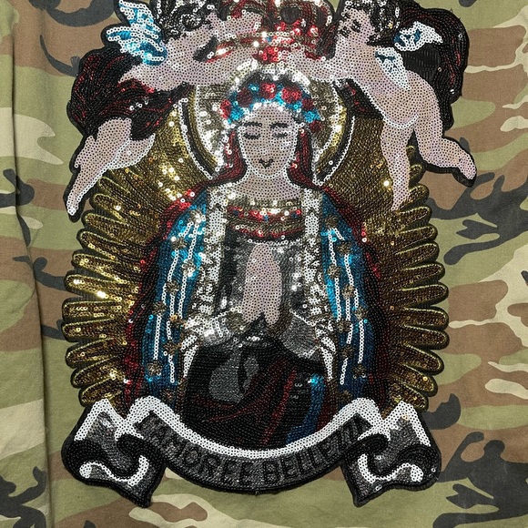 TOPSHOP camouflage women jacket with gold spikes & Guadalupe “Mother of Mary” - Picture 5 of 9